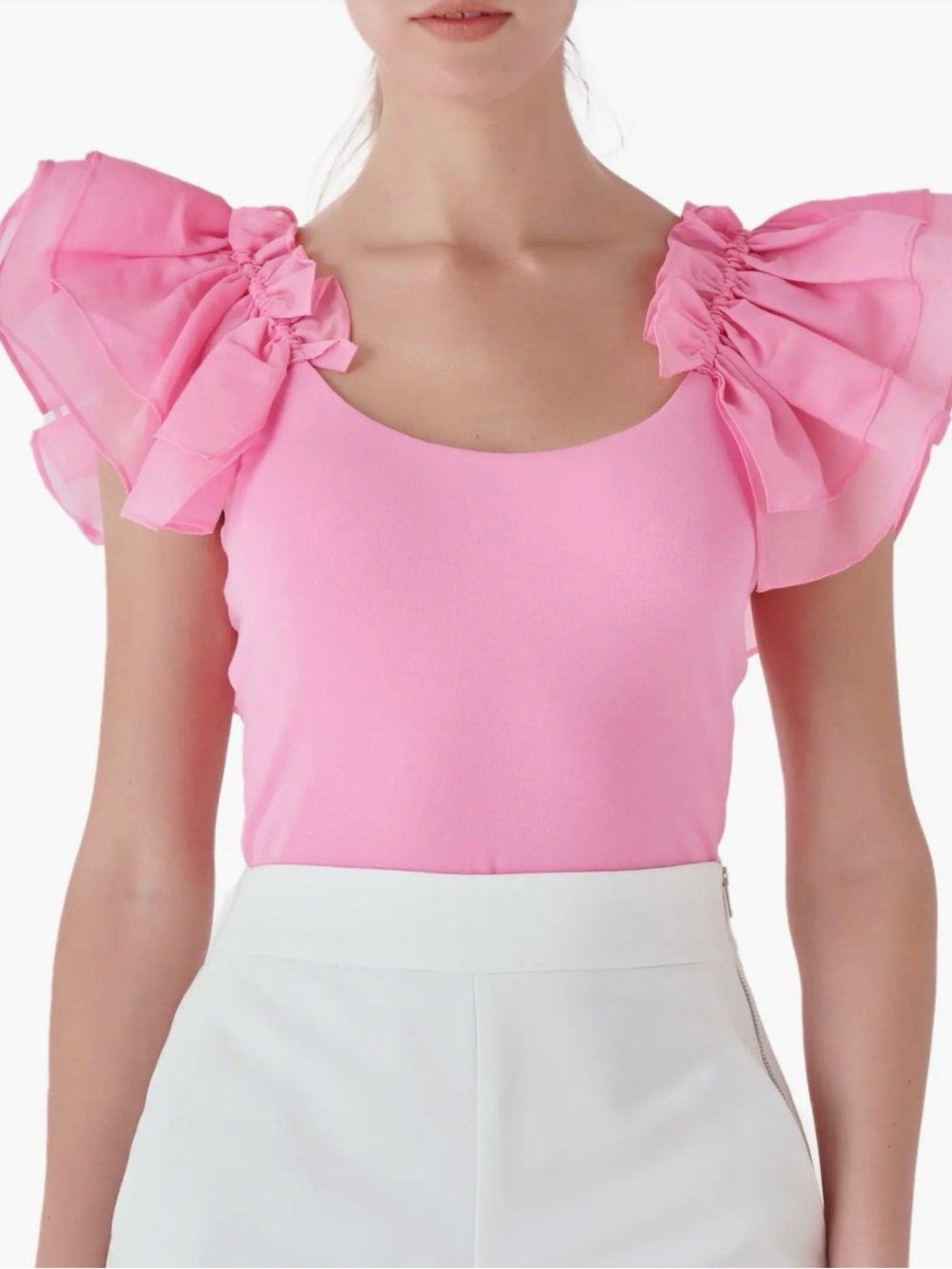 Endless Rose Pink Ruffle Puff Sleeve Crop Top